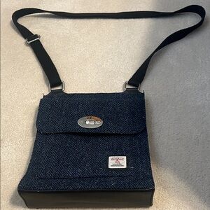 Harris Tweed Navy Crossbody Bag with Leather Base